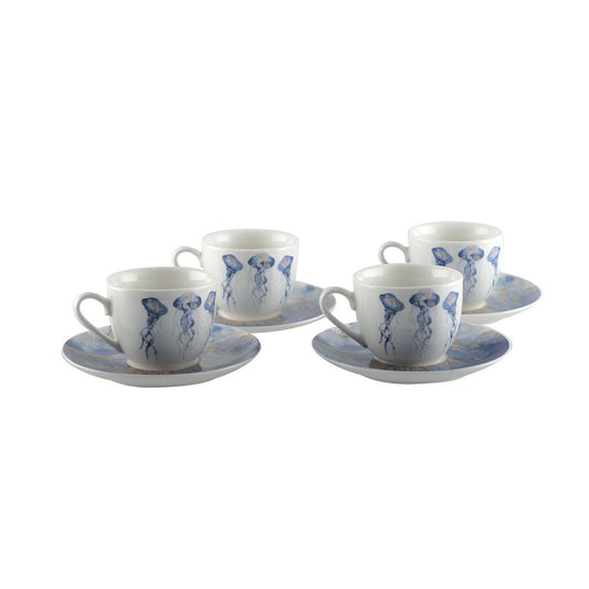 SET AUS 4 KAFFEETASSEN MIT MEDUSE-UNTERTASSE